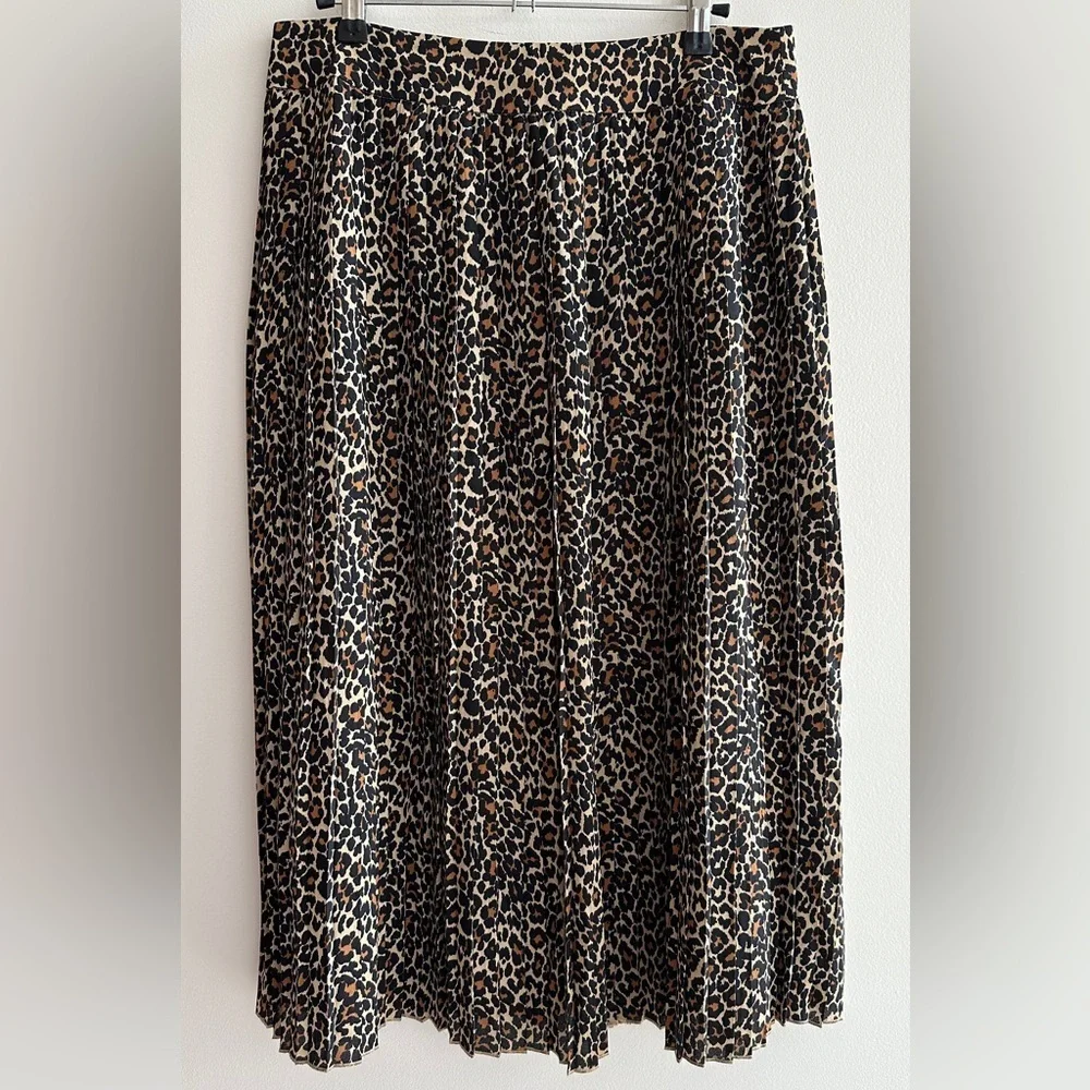 J. Crew Cheetah Print Pleated Midi Skirt, Size 8